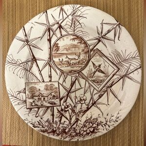 Chatsworth Brown Transferware Plate Victorian DEER in NATURE 1885 Staffordshire